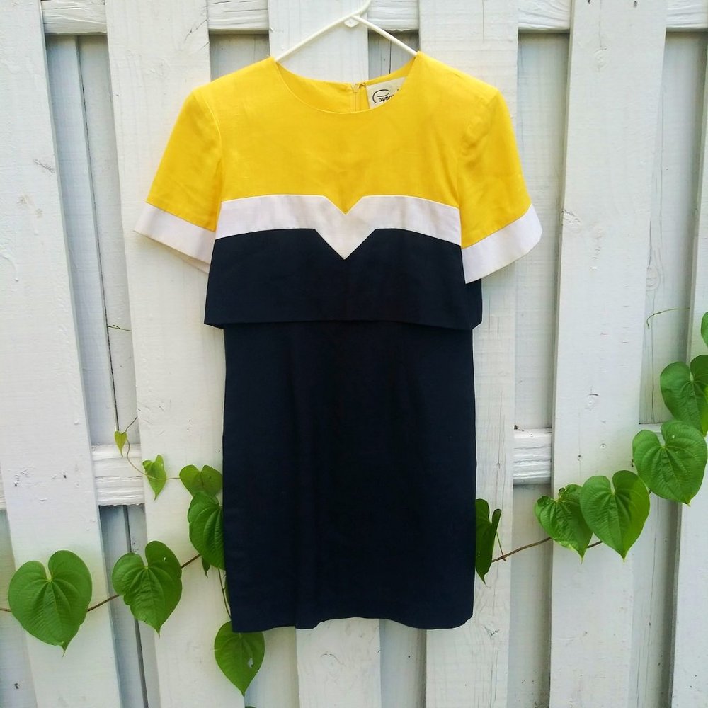 Vintage Cappagallo Yellow & Navy Blue Dress